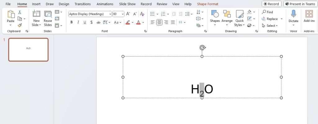 Superscript in powerpoint