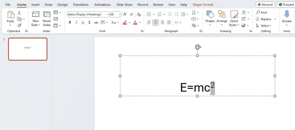 Superscript in powerpoint