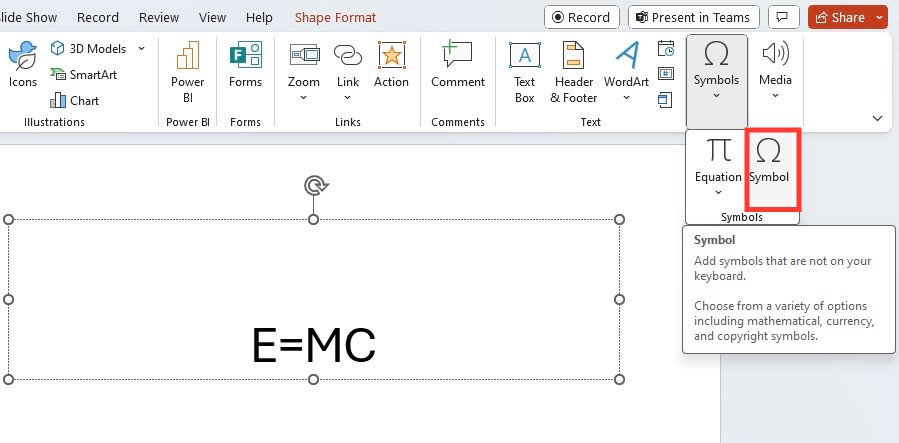 Superscript in powerpoint