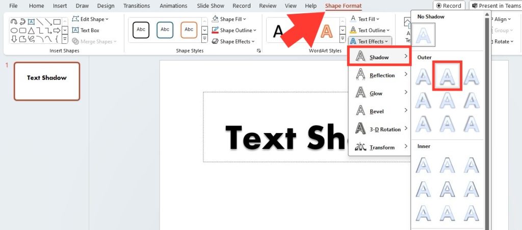 Text shadow in powerpoint