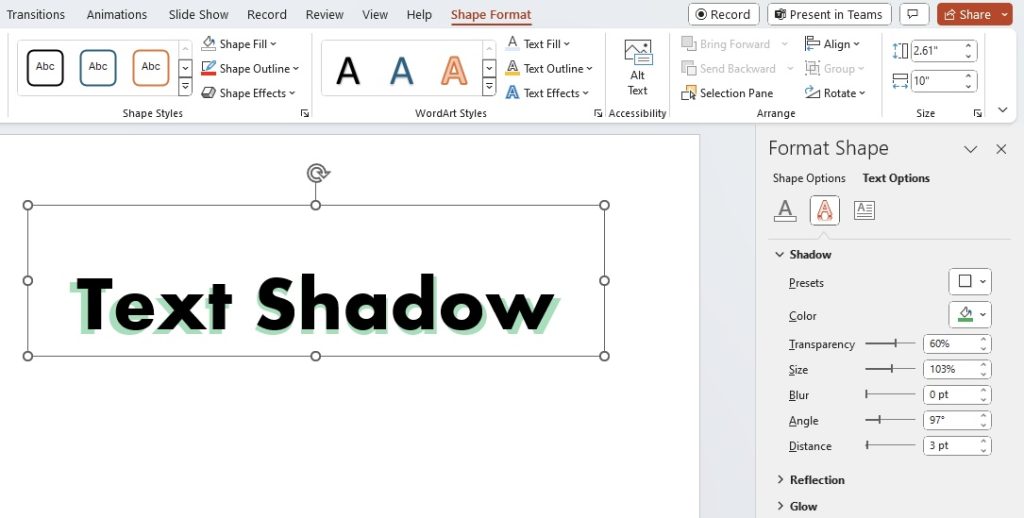 Text shadow in powerpoint