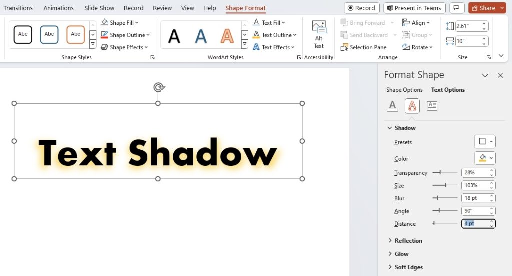 Text shadow in powerpoint