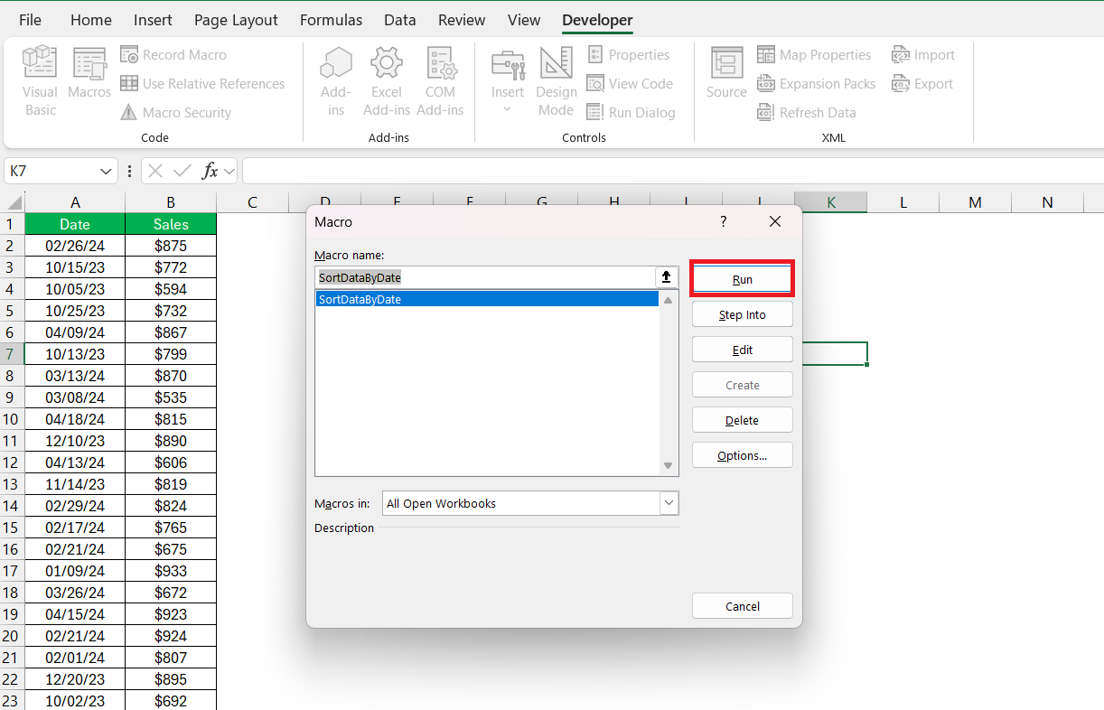 sort by date in excel