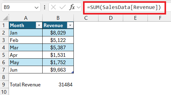 Structured Reference in Excel