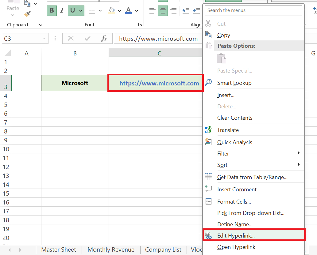 Hyperlink in Excel