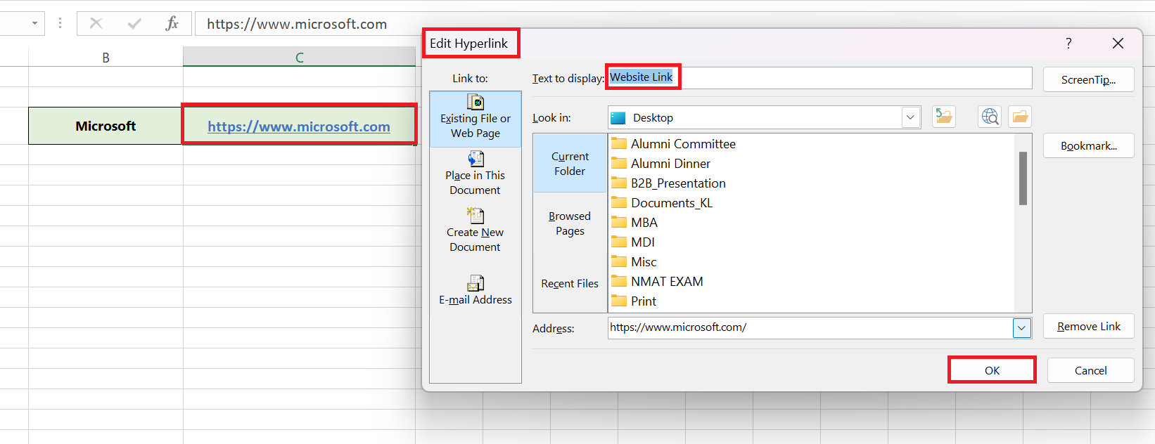 Hyperlink in Excel