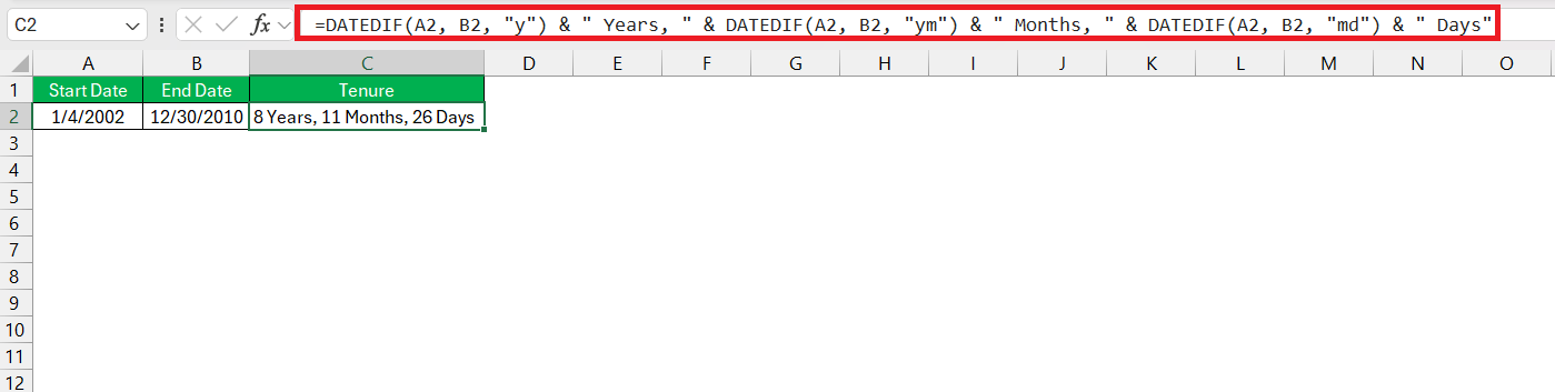 Datedif to calculate date difference