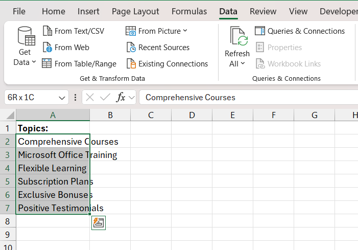 text spill in excel