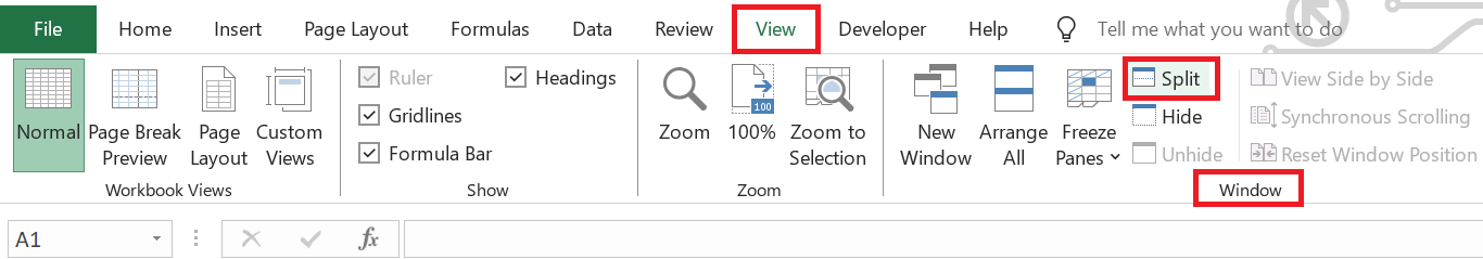 split screen in excel