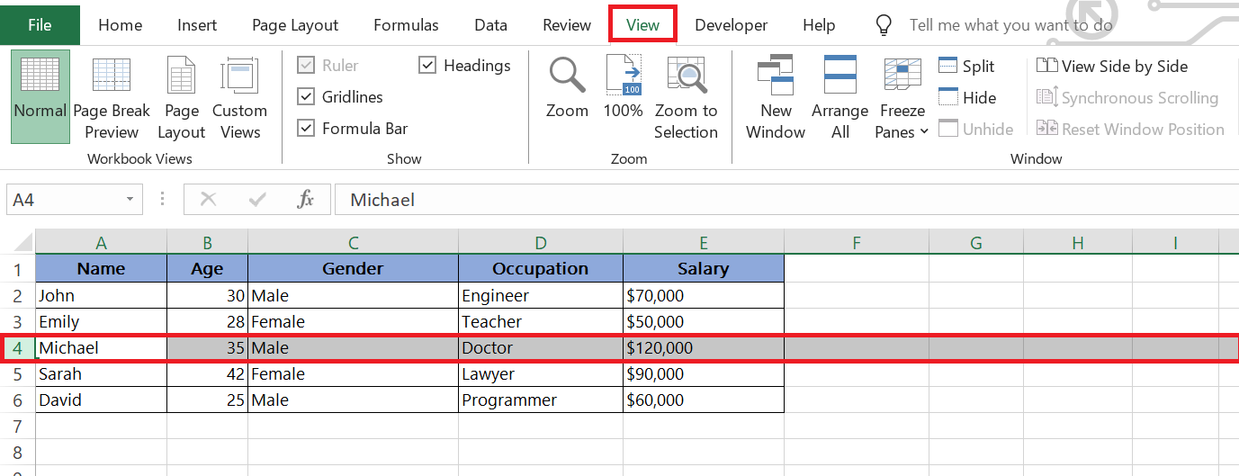 split screen in excel