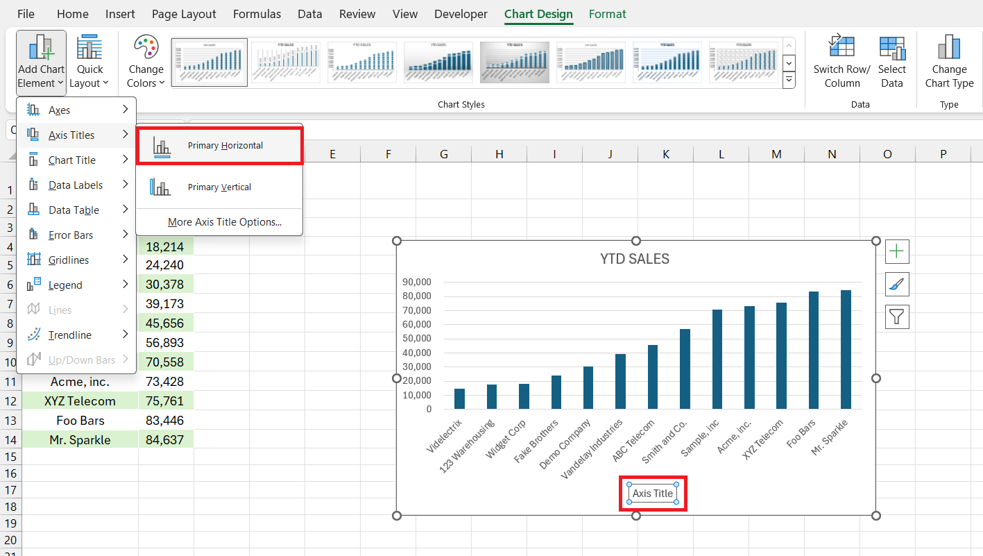 How to add Axis Labels in Excel