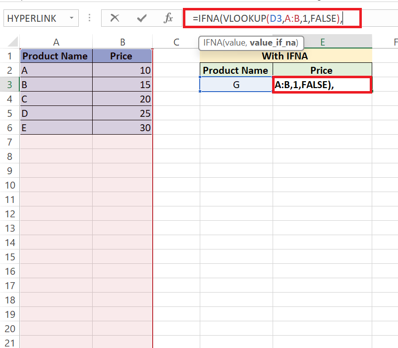 IFNA in Excel