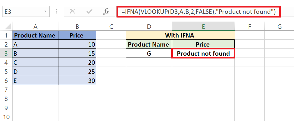 IFNA in Excel