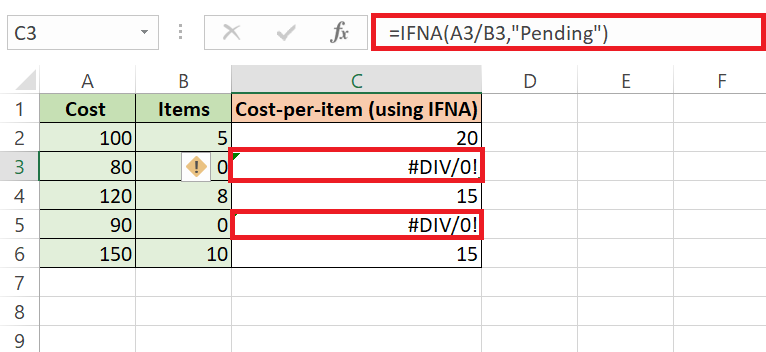 IFNA in Excel