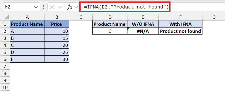 IFNA in Excel