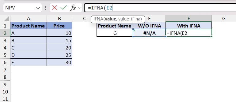 IFNA in Excel