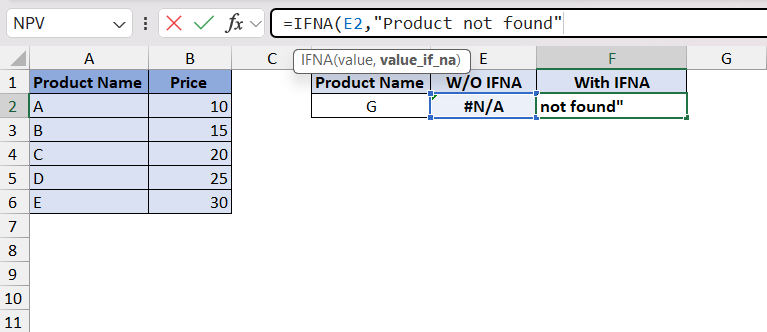 IFNA in Excel