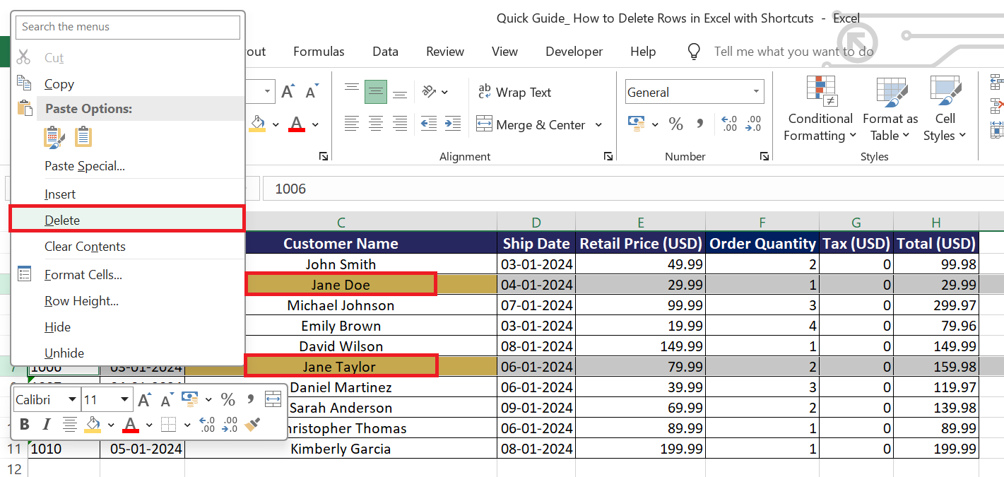 How to Delete Rows in Excel