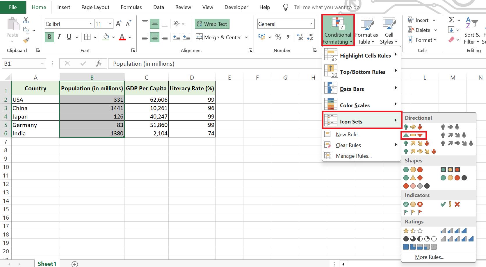 Excel Icon Sets