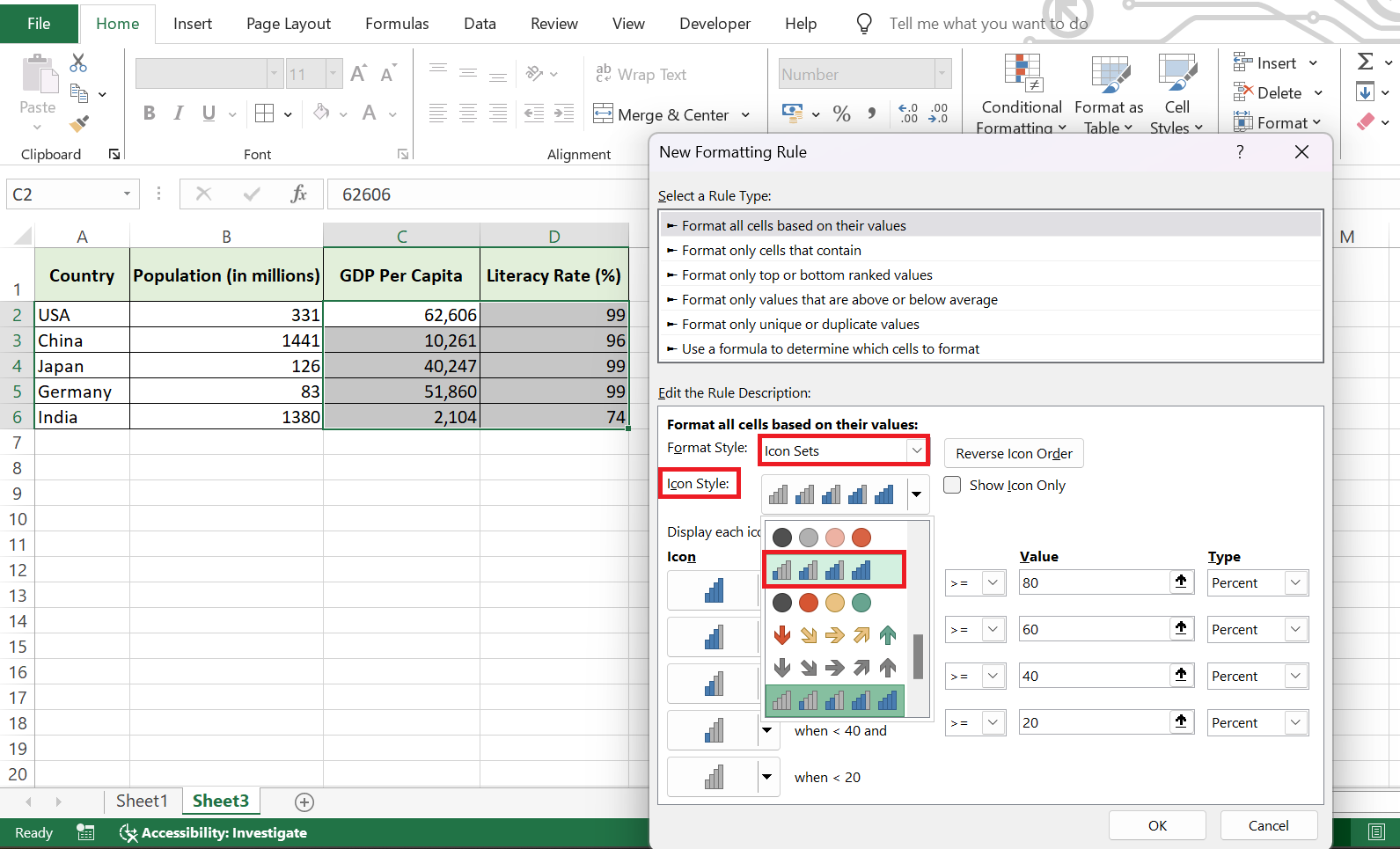 Excel Icon Sets