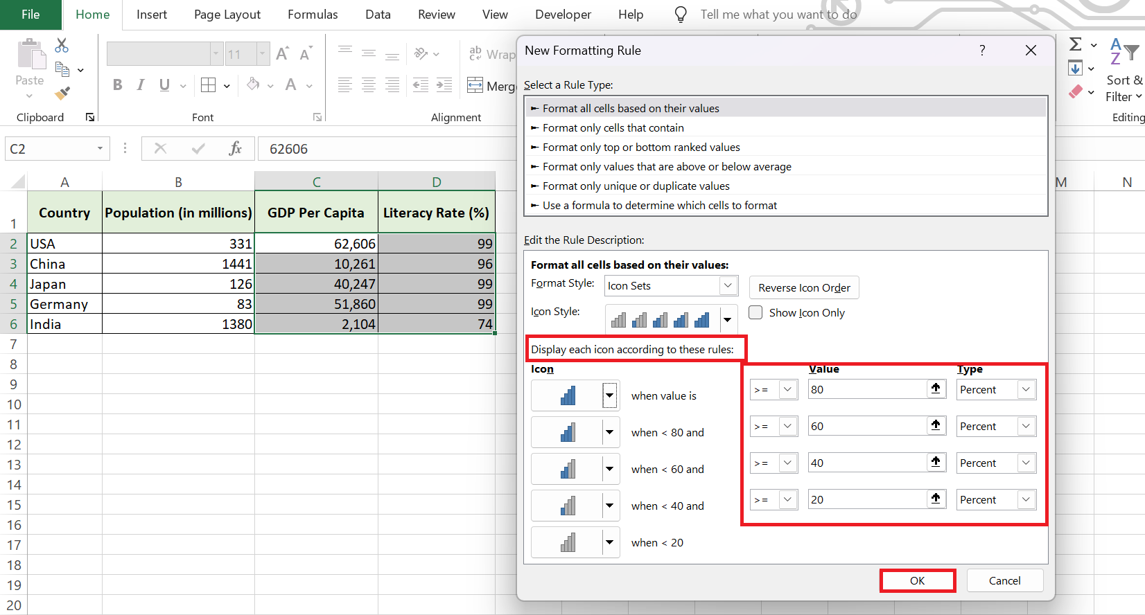 Excel Icon Sets