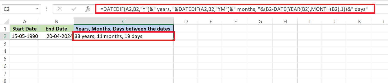 How to calculate days between dates in Excel