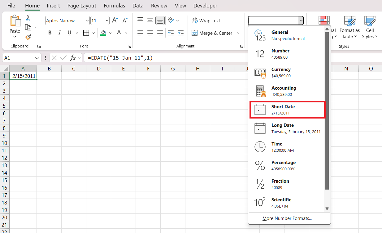 EDATE formula in Excel