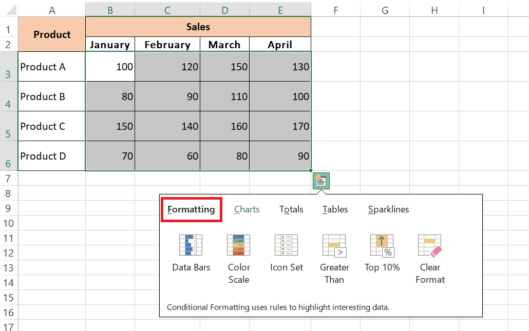 quick analysis tool excel