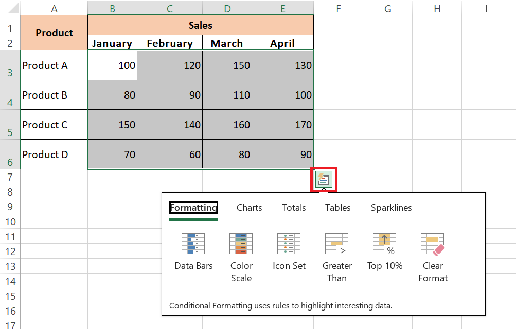 quick analysis tool excel