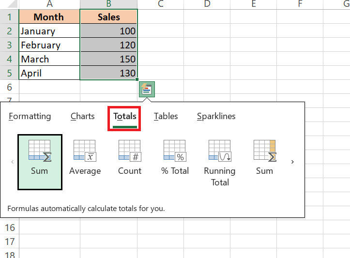 quick analysis tool excel