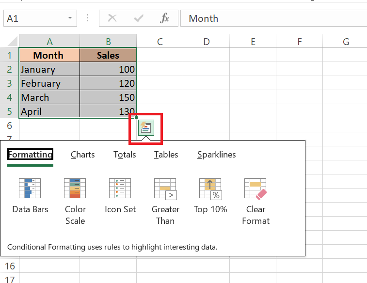 quick analysis tool excel