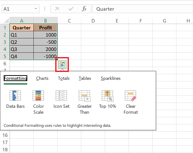 quick analysis tool excel