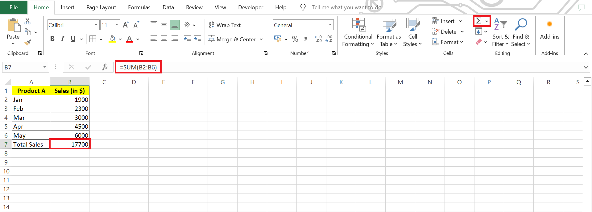 autosum in excel