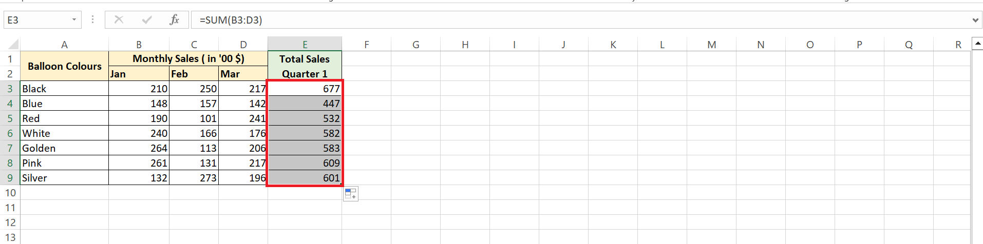 autosum in excel