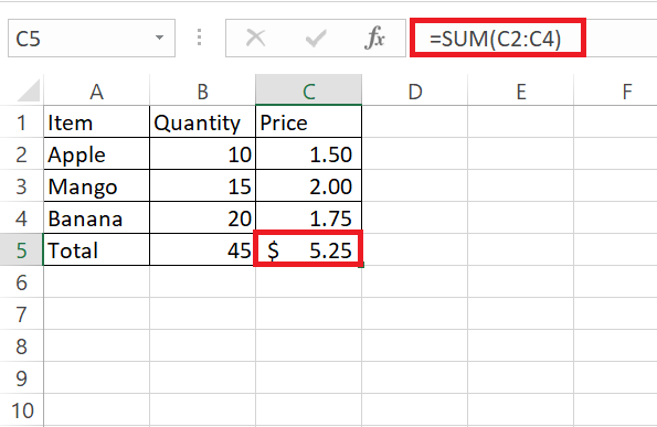 autosum in excel