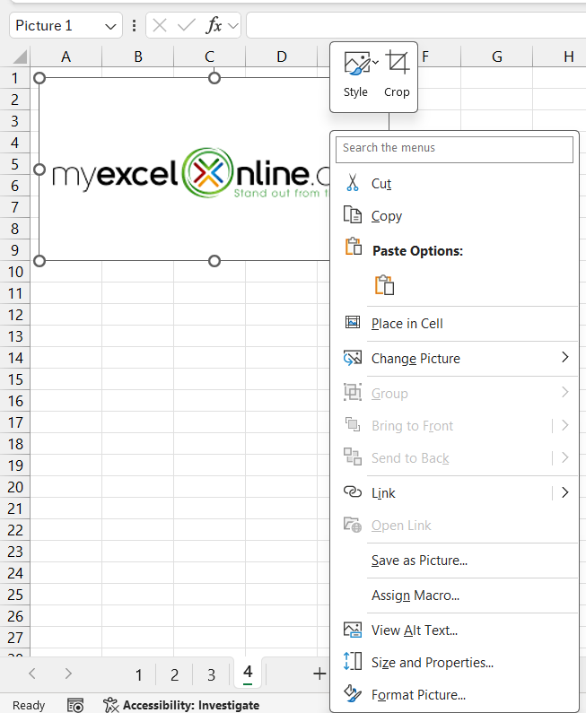insert logo in Excel
