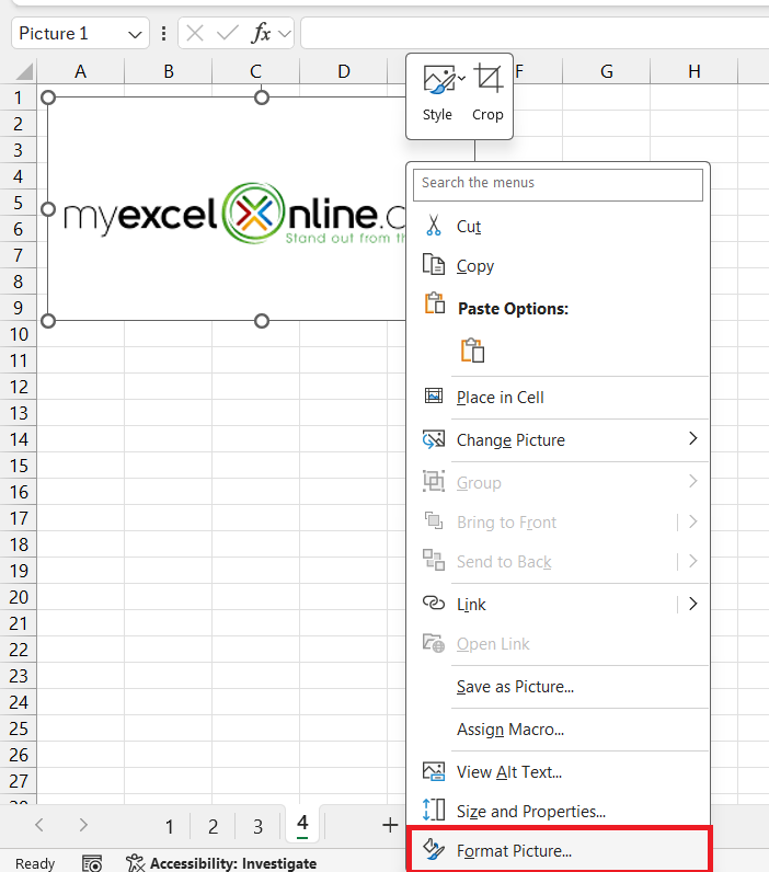 insert logo in Excel