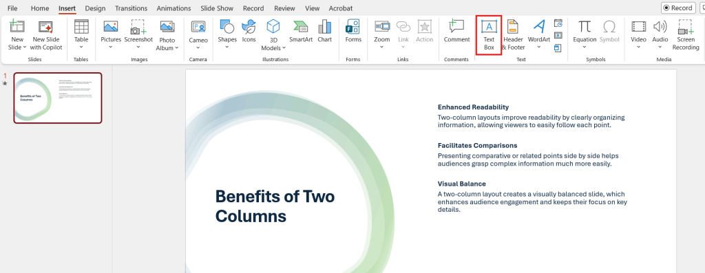Text Box Columns Powerpoint How to Add Columns in PowerPoint Slides Fast | MyExcelOnline