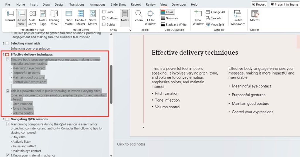 Print PowerPoint Outlines