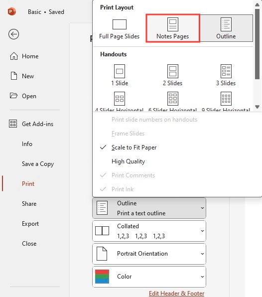 Print PowerPoint Outlines