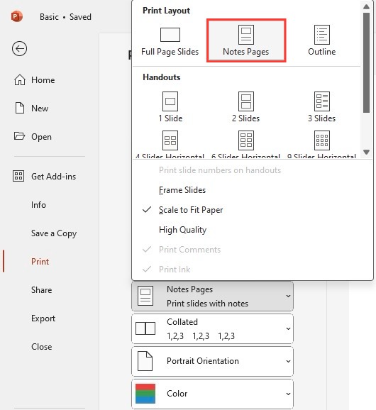 Print PowerPoint Outlines