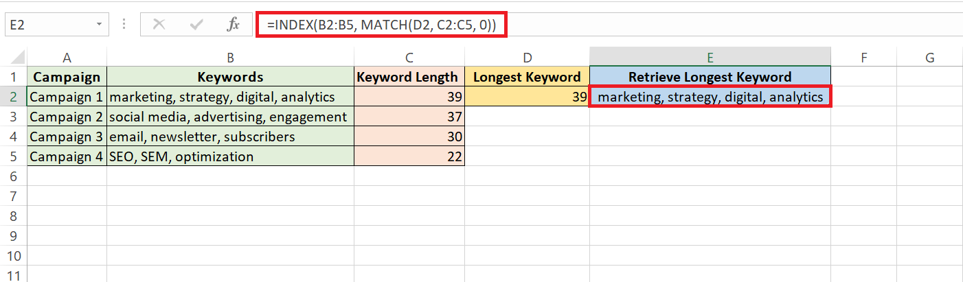 Find Longest Text in Excel