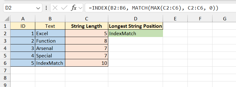 Find Longest Text in Excel