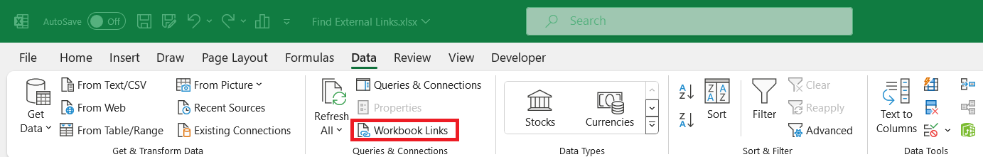 Find External Links in Excel