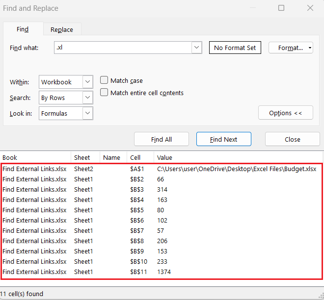 Find External Links in Excel