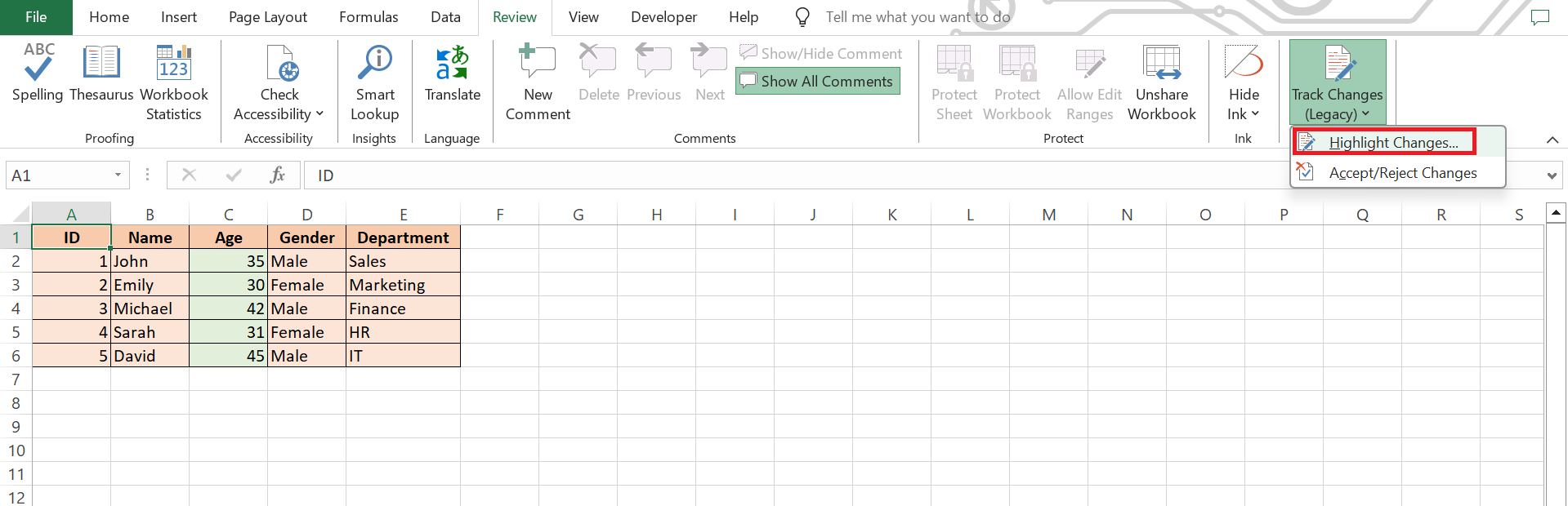 Track Changes in Excel