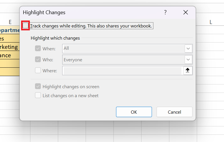 Track Changes in Excel