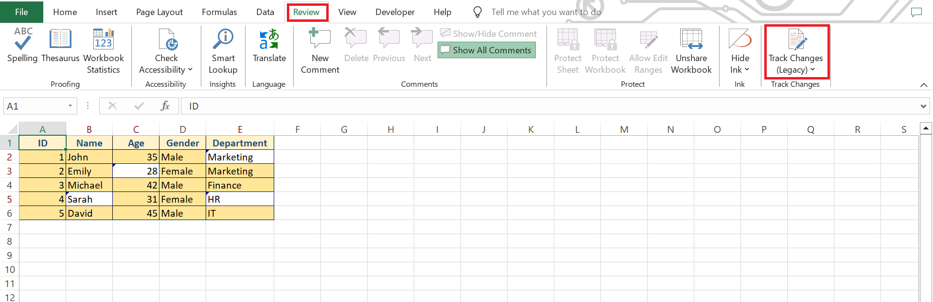 Track Changes in Excel