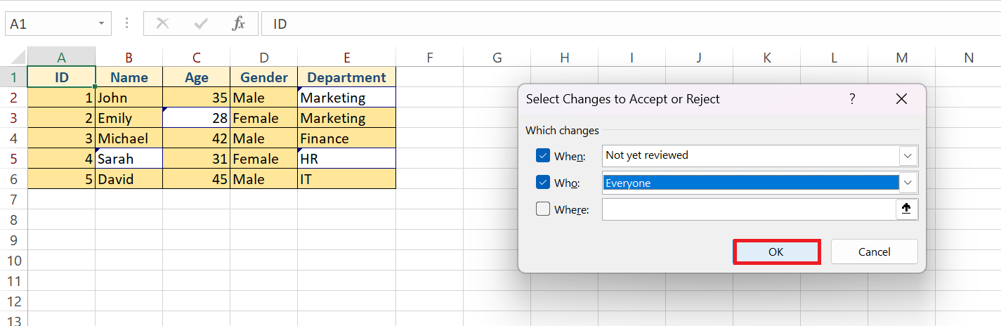 Track Changes in Excel