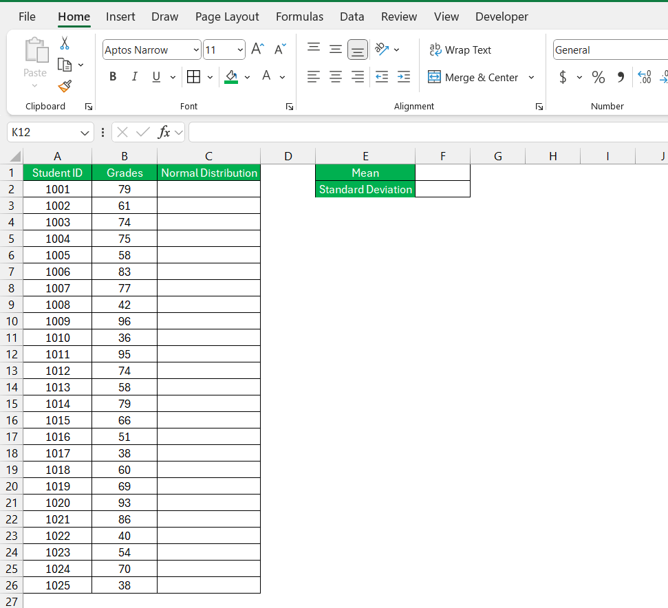 Normal Distribution in Excel